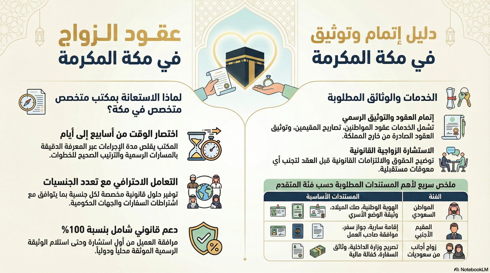 واجهة مكتب تصاريح زواج بمكة المكرمة مع خلفية تبرز معالم مكة.